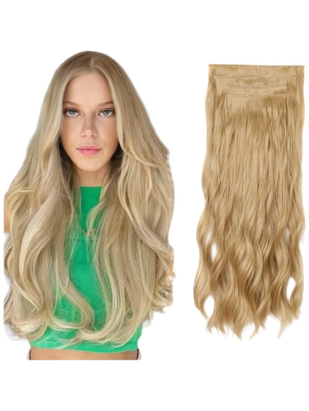 4 Pcs Thick Double Weft Long Wavy Soft Synthetic Blends Well Hair Extension Clip